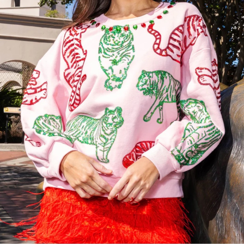 QOS Pink, Green & Red Tiger Sweatshirt
